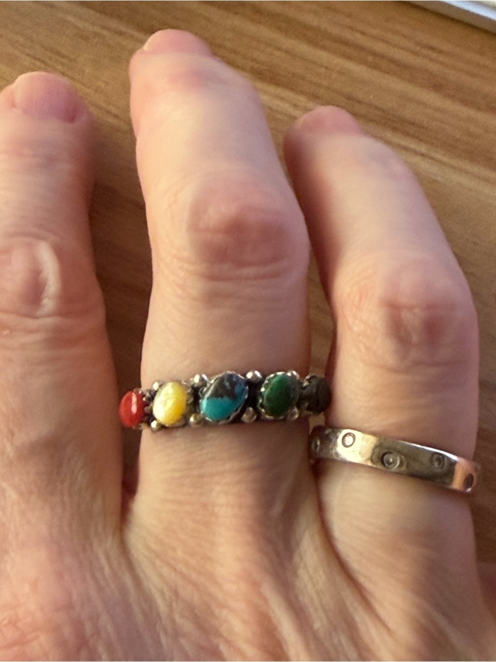 Sterling Multistone Rainbow Stone Ring - Native American